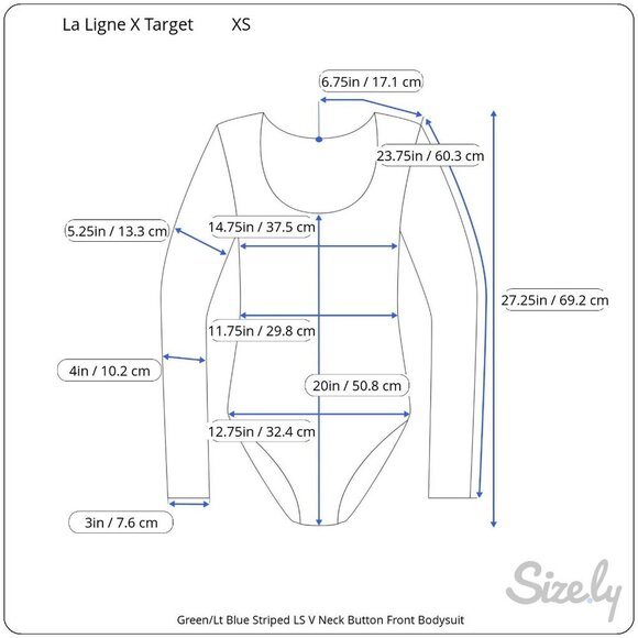 La Ligne X Target Green Light Blue Striped LS V-Neck Button-Front Bodysuit XS - Picture 7 of 7
